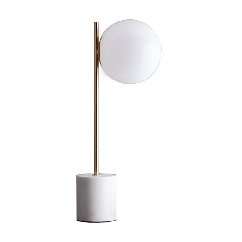 White Glass Spherical Table Lamp Modern 1 Head Reading Book Light with Marble Base
