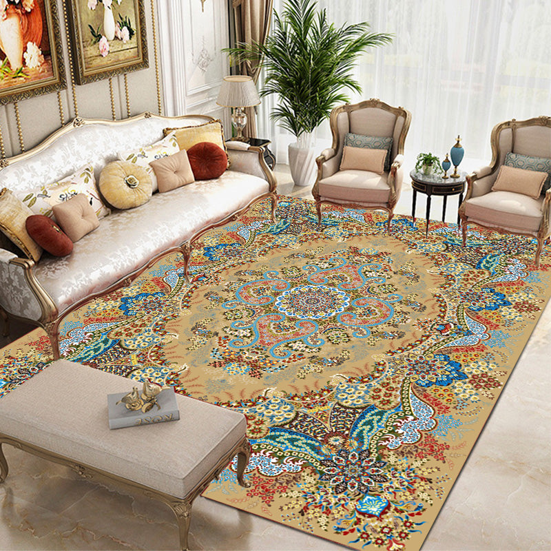 Brown Modern Area Carpet Traditioanl Pattern Polyester Rug Stain Resistant Area Rug for Home Decor