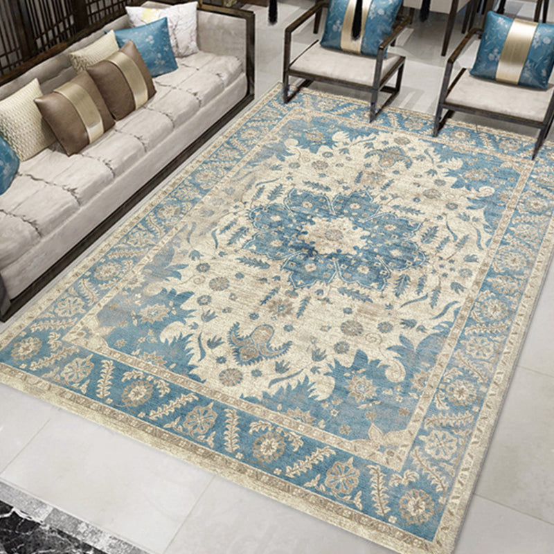 Red Modern Area Rug Traditional Pattern Polyester Area Carpet Anti-Slip Rug for Home Decor