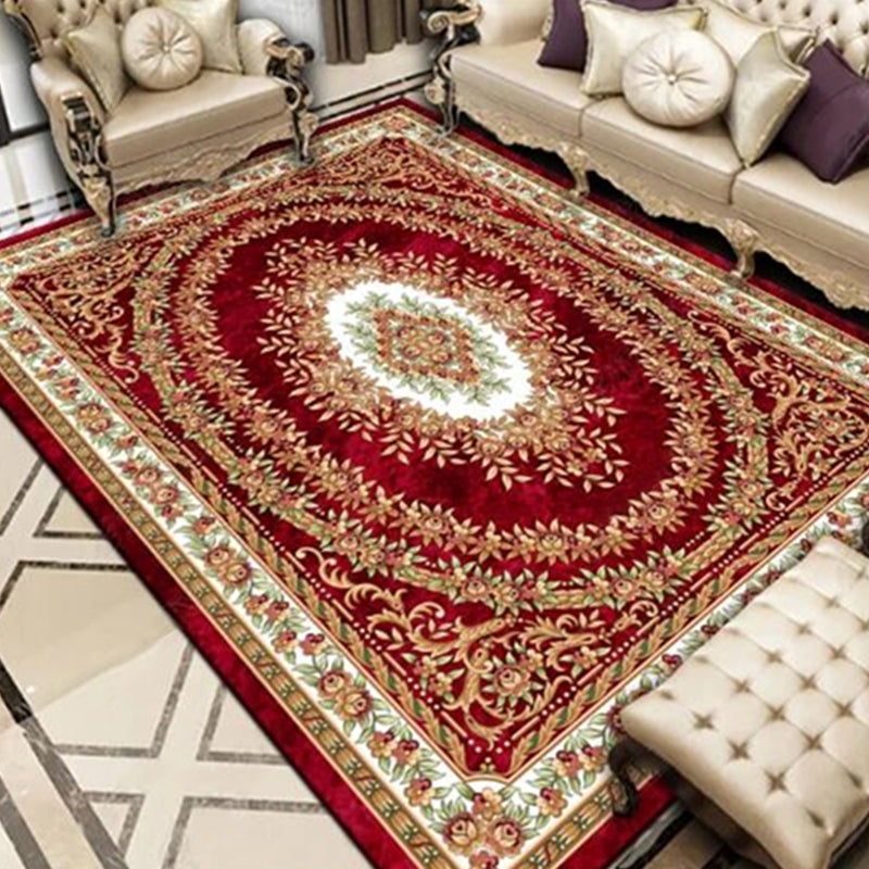 Red Modern Area Rug Traditional Pattern Polyester Area Carpet Anti-Slip Rug for Home Decor