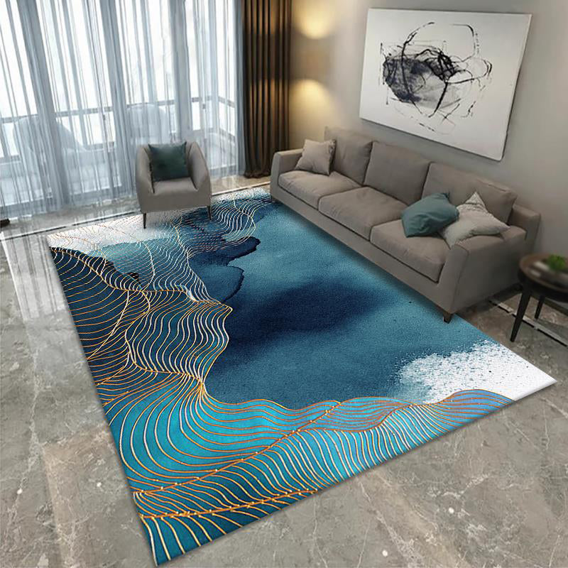 Gold Modern Area Carpet Polyester Line Carpet Non-Slip Backing Carpet for Living Room