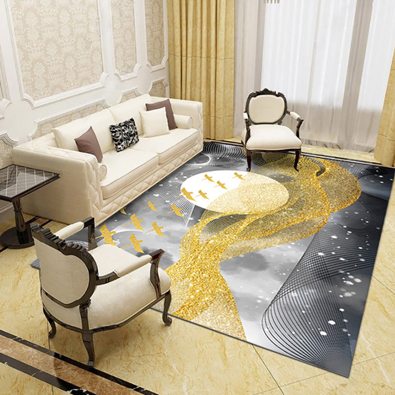 Gold Modern Area Carpet Polyester Line Carpet Non-Slip Backing Carpet for Living Room