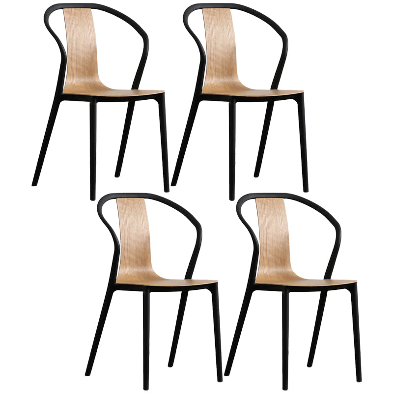 Scandinavian Plastic Dining Arm Chair Stackable Slat Back Armchair (Set of 4)