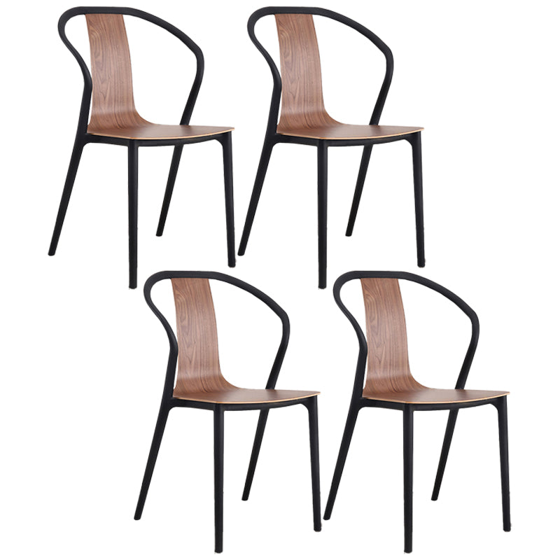 Scandinavian Plastic Dining Arm Chair Stackable Slat Back Armchair (Set of 4)