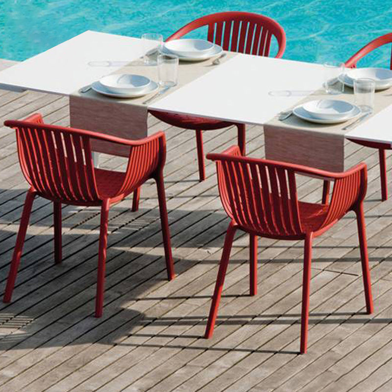 Sillas de comedor escandinavas Sillón de comedor con respaldo de listones de plástico (juego de 4)