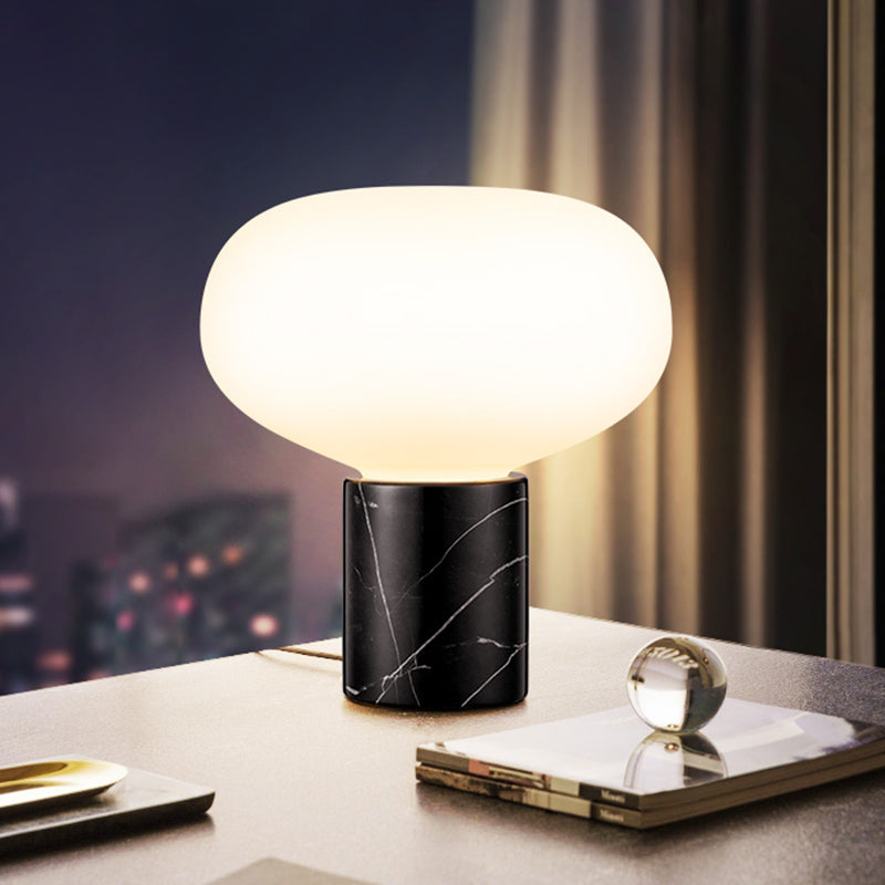1 tavolo ovale testa luce moderna vetro bianco lampada da scrivania in nero con base di marmo