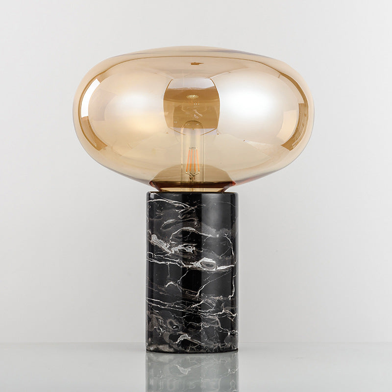 Oval Task Light Moderne Rauchgrau/Bernsteinglas 1 Kopfschreibtischlampe mit schwarzer Zylinder Marmorbasis, 9 "/12,5" breit