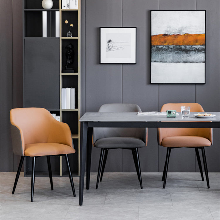 Sillón escandinavo para el hogar, silla de comedor tapizada con respaldo Parsons de metal