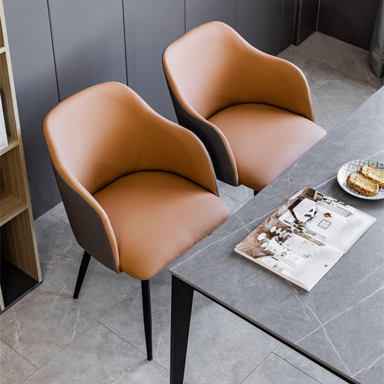 Sillón escandinavo para el hogar, silla de comedor tapizada con respaldo Parsons de metal