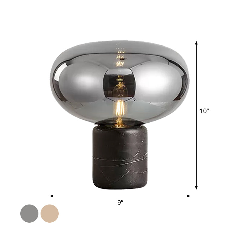 Tâche ovale légère fumée moderne gris / verre ambre 1 lampe de bureau de tête avec base de marbre de cylindre noir, 9 "/ 12,5" de large