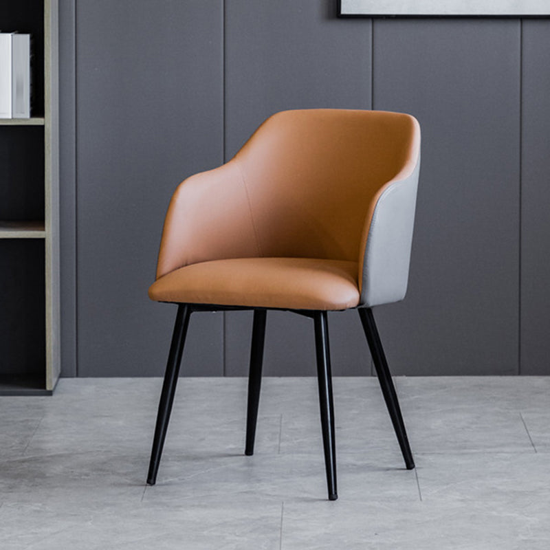 Sillón escandinavo para el hogar, silla de comedor tapizada con respaldo Parsons de metal