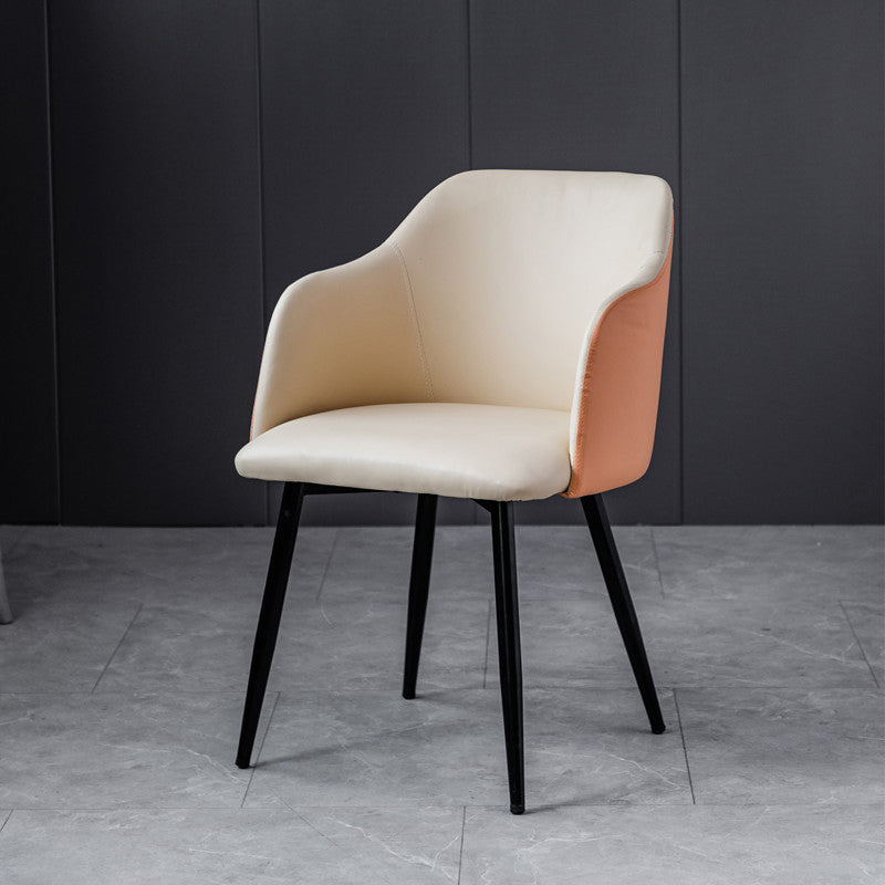 Sillón escandinavo para el hogar, silla de comedor tapizada con respaldo Parsons de metal