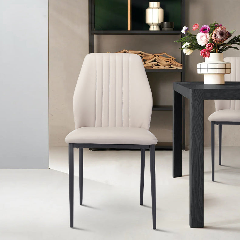 Scandinavian Style Leather Dining Chairs Solid Back Armless Dining Chairs for Kitchen (Set of 2)