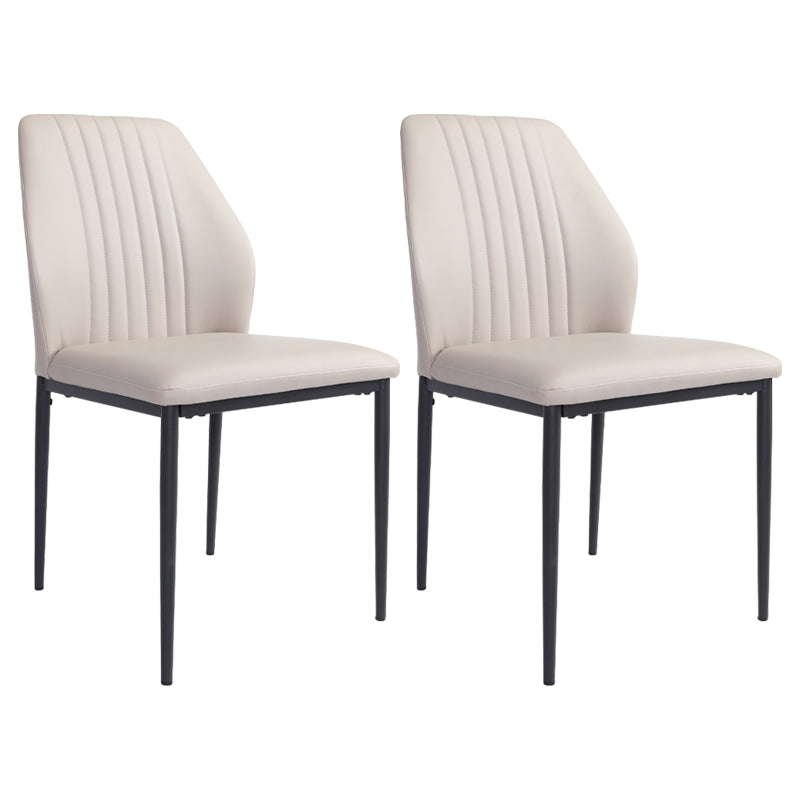 Scandinavian Style Leather Dining Chairs Solid Back Armless Dining Chairs for Kitchen (Set of 2)