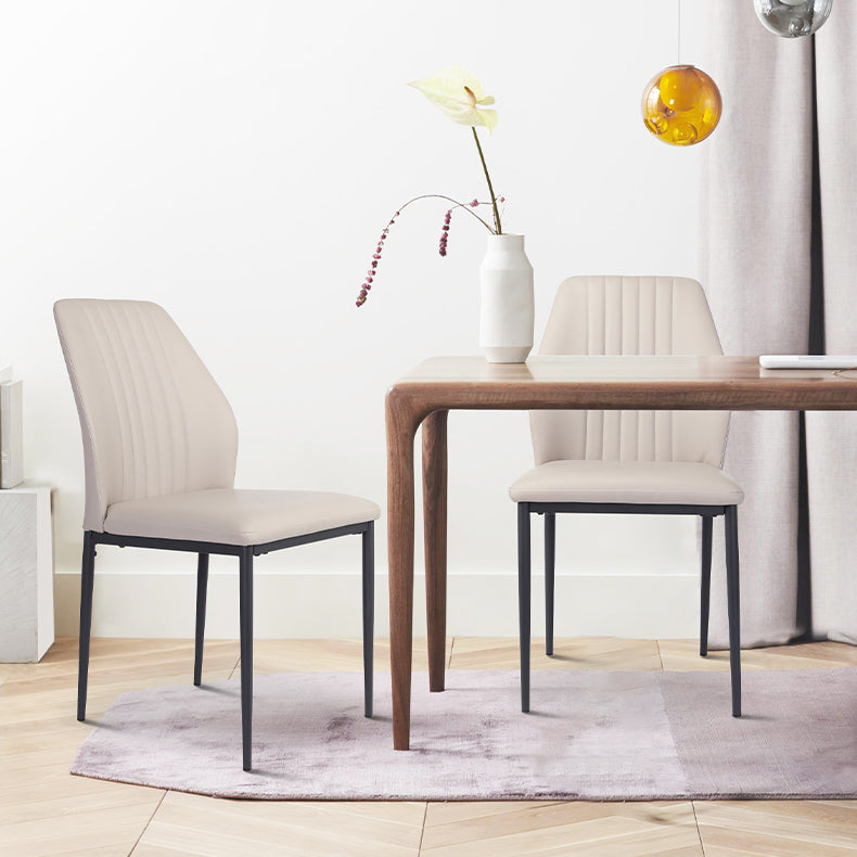 Scandinavian Style Leather Dining Chairs Solid Back Armless Dining Chairs for Kitchen (Set of 2)