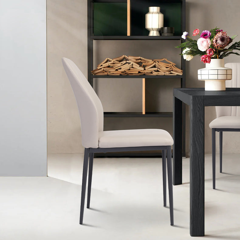 Scandinavian Style Leather Dining Chairs Solid Back Armless Dining Chairs for Kitchen (Set of 2)