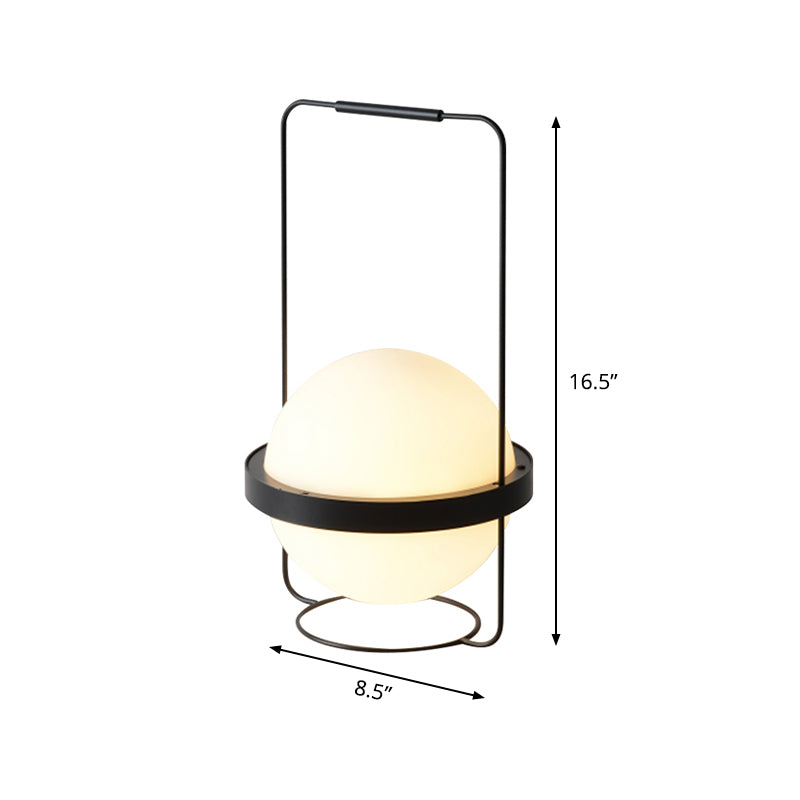 Iluminación de tareas de 1 cabezal lámpara de mesa de mesa negra moderna con pelota de sombra de vidrio lechoso