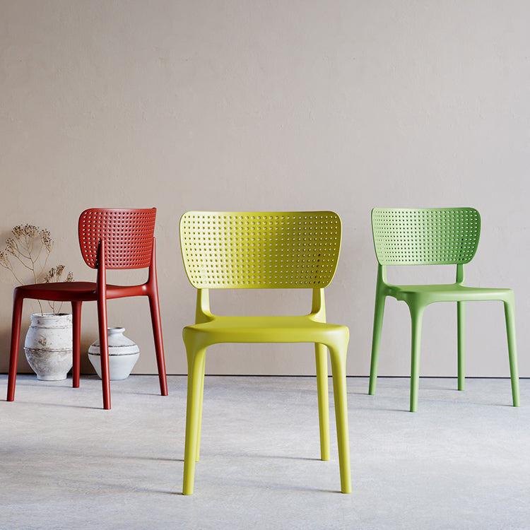 Silla lateral de plástico moderna para interiores y exteriores, silla de comedor con respaldo abierto sin brazos