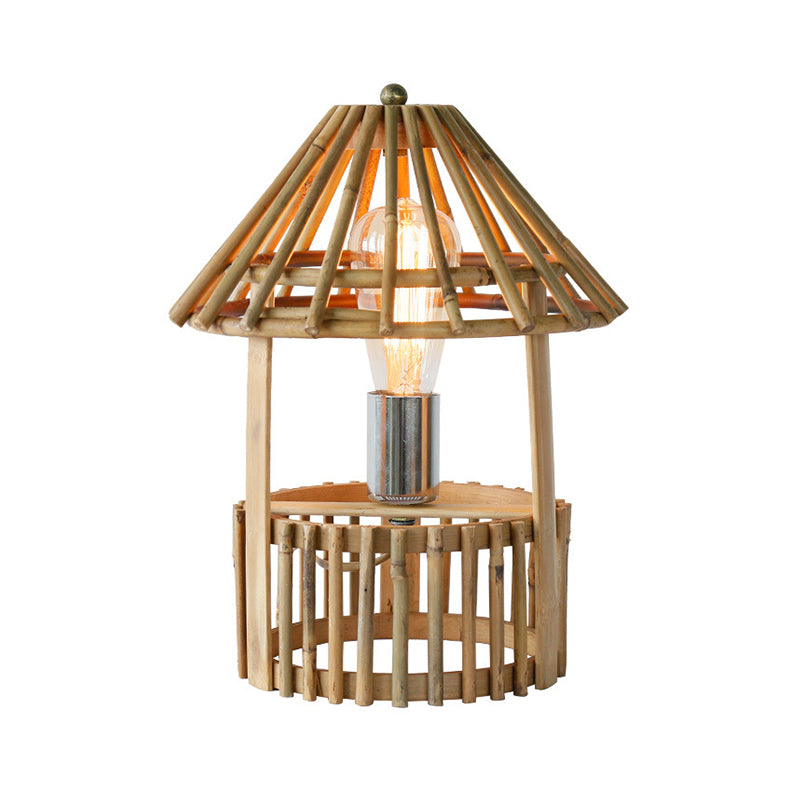 1 cabezal de la sala de estar iluminación lámpara de escritorio beige asiático con sombra de madera artesanal