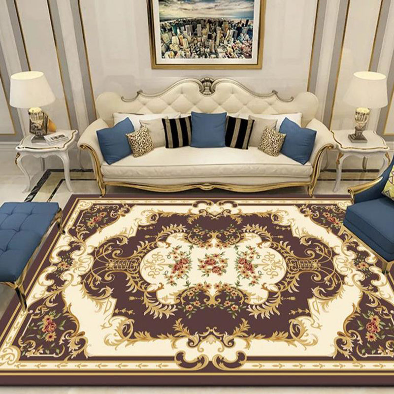 Red Modern Area Carpet Flower Pattern Polyester Area Rug Anti-Slip Backing Rug for Home Decor