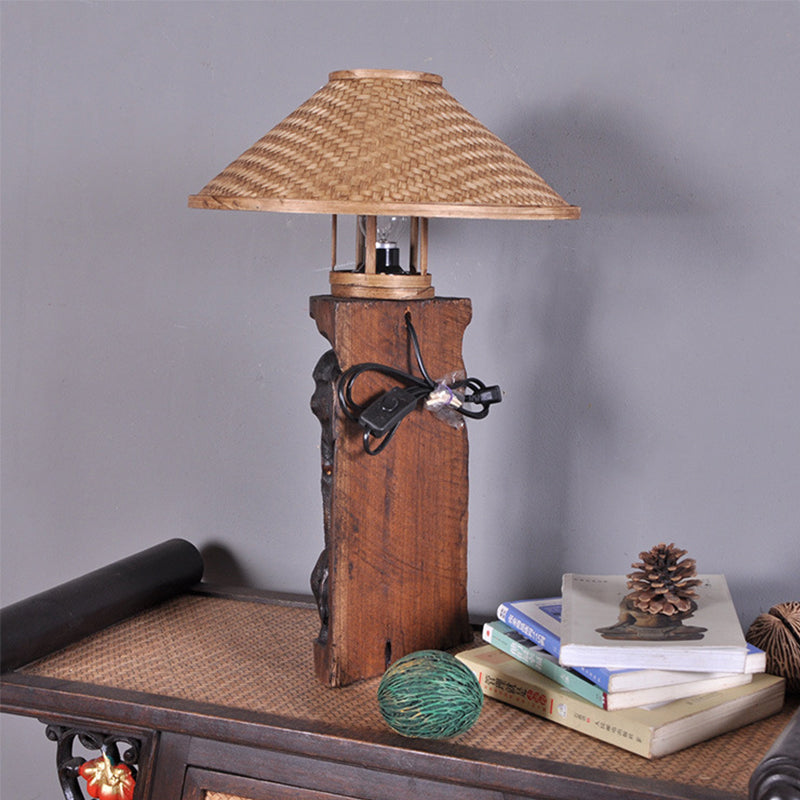 Bamboo Wide Flare Task Light Asia 1 Head Beige Small de bureau lampe avec éléphant en bois