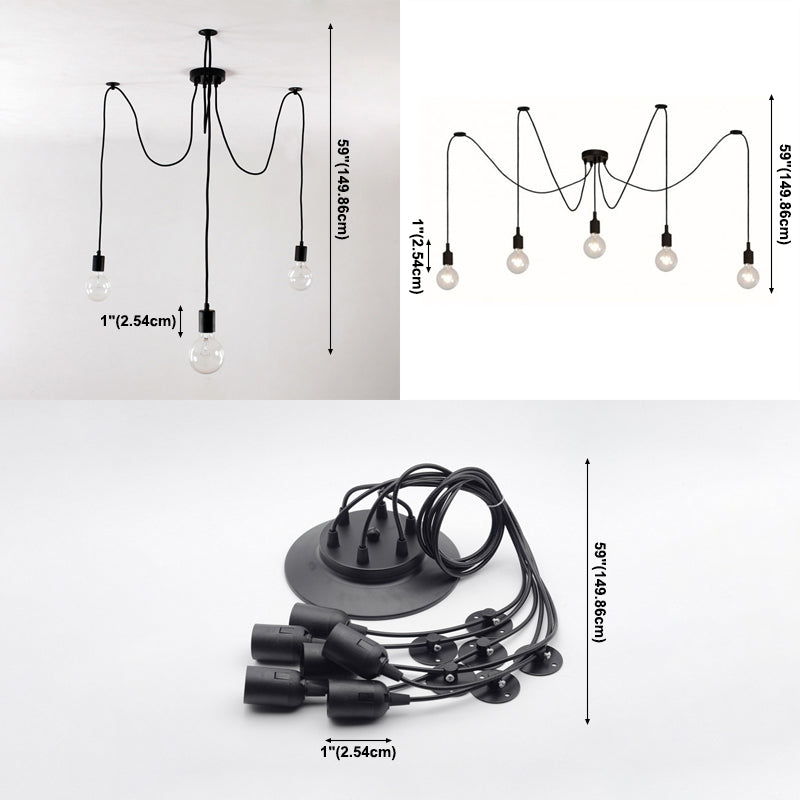 Industrielle schwarze Spinne hängend hängendes Licht, Metallheizlicht mit langem Seil für Innenräume