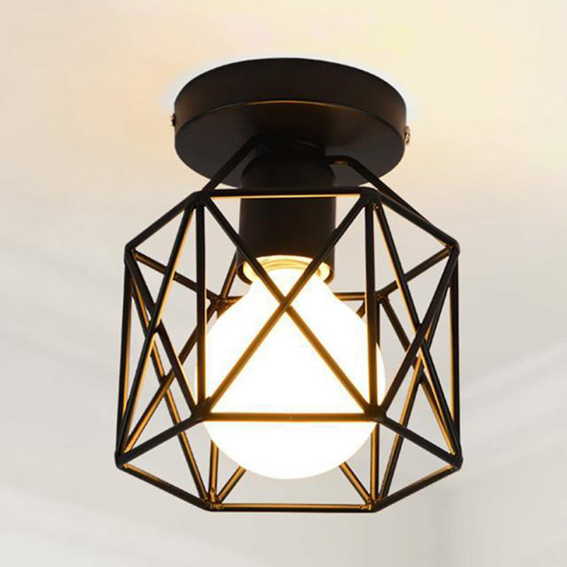Industrial Creative Ceiling Fixture Wrought Iron Geometric Flush Mount for Corridor