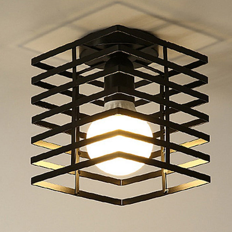 Industrial Creative Ceiling Fixture Wrought Iron Geometric Flush Mount for Corridor