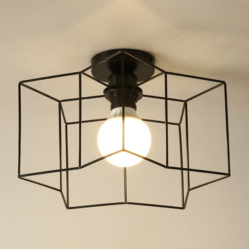 Industrial Creative Ceiling Fixture Wrought Iron Geometric Flush Mount for Corridor