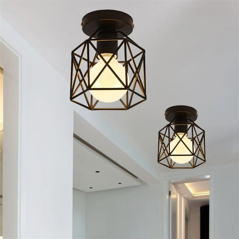 Industrial Creative Ceiling Fixture Wrought Iron Geometric Flush Mount for Corridor