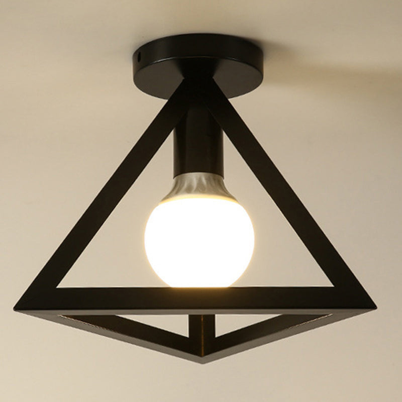 Industrial Creative Ceiling Fixture Wrought Iron Geometric Flush Mount for Corridor