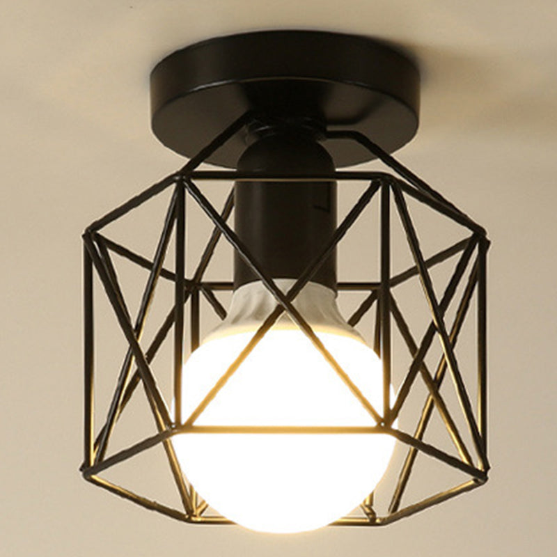 Industrial Creative Ceiling Fixture Wrought Iron Geometric Flush Mount for Corridor