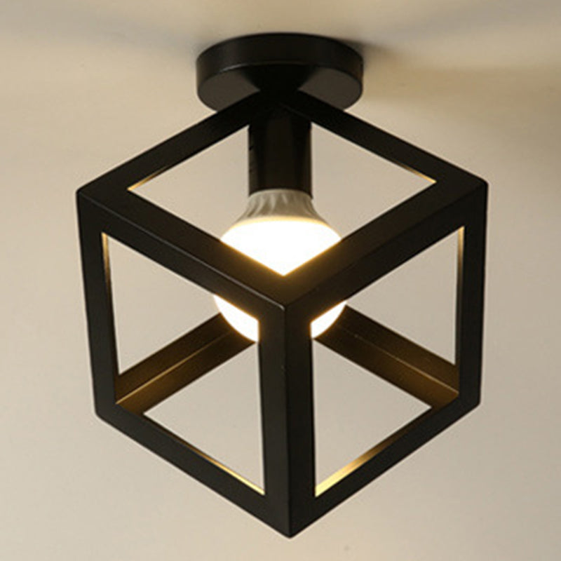 Industrial Creative Ceiling Fixture Wrought Iron Geometric Flush Mount for Corridor