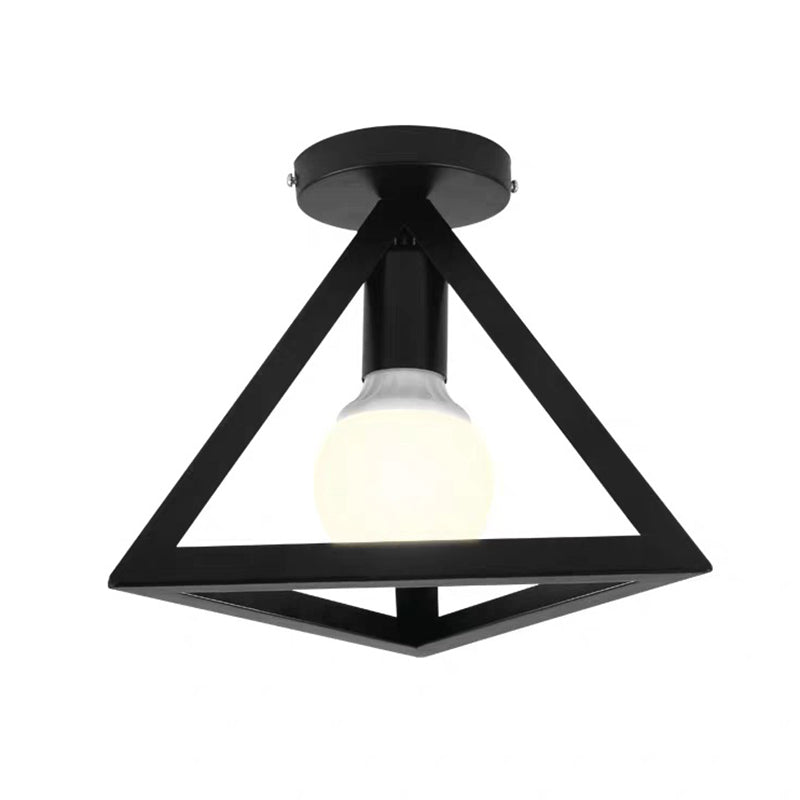 Industrial Creative Ceiling Fixture Wrought Iron Geometric Flush Mount for Corridor