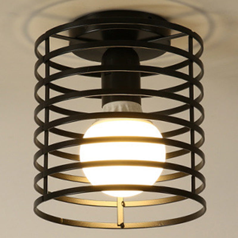 Industrial Creative Ceiling Fixture Wrought Iron Geometric Flush Mount for Corridor