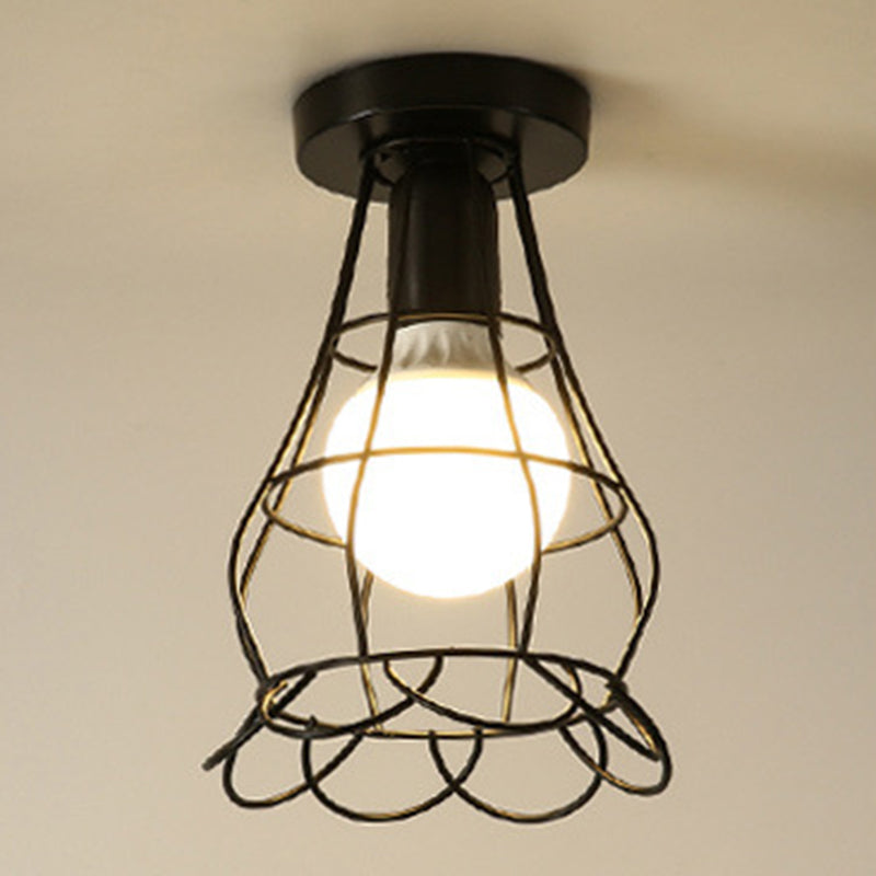 Industrial Creative Ceiling Fixture Wrought Iron Geometric Flush Mount for Corridor