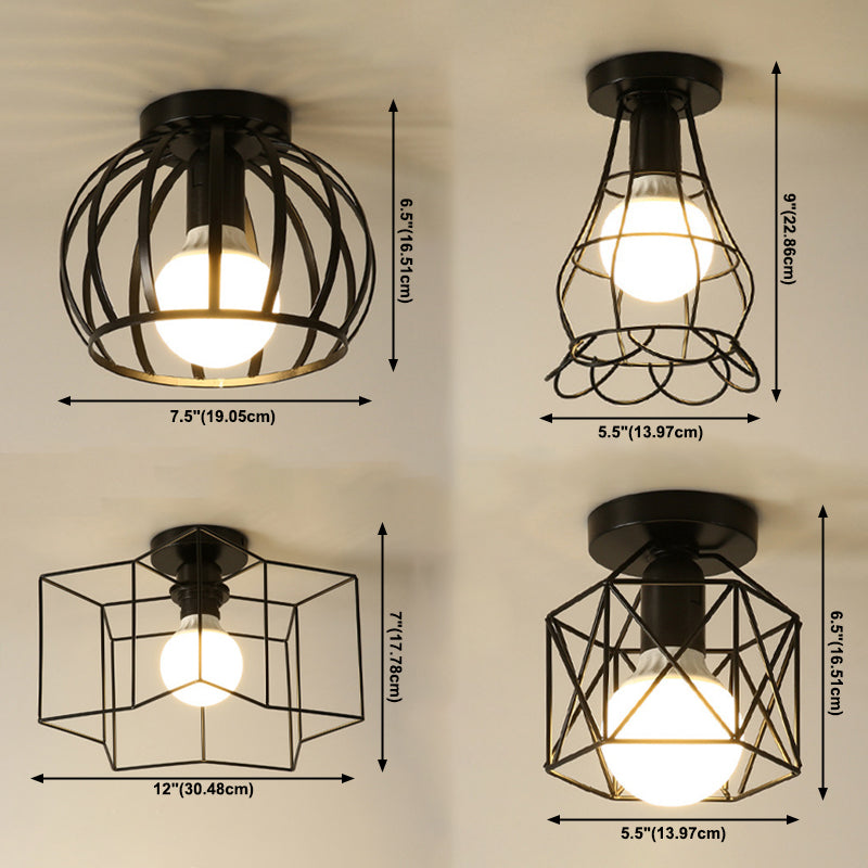 Industrial Creative Ceiling Fixture Wrought Iron Geometric Flush Mount for Corridor