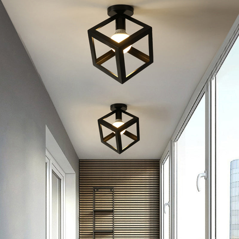 Industrial Creative Ceiling Fixture Wrought Iron Geometric Flush Mount for Corridor