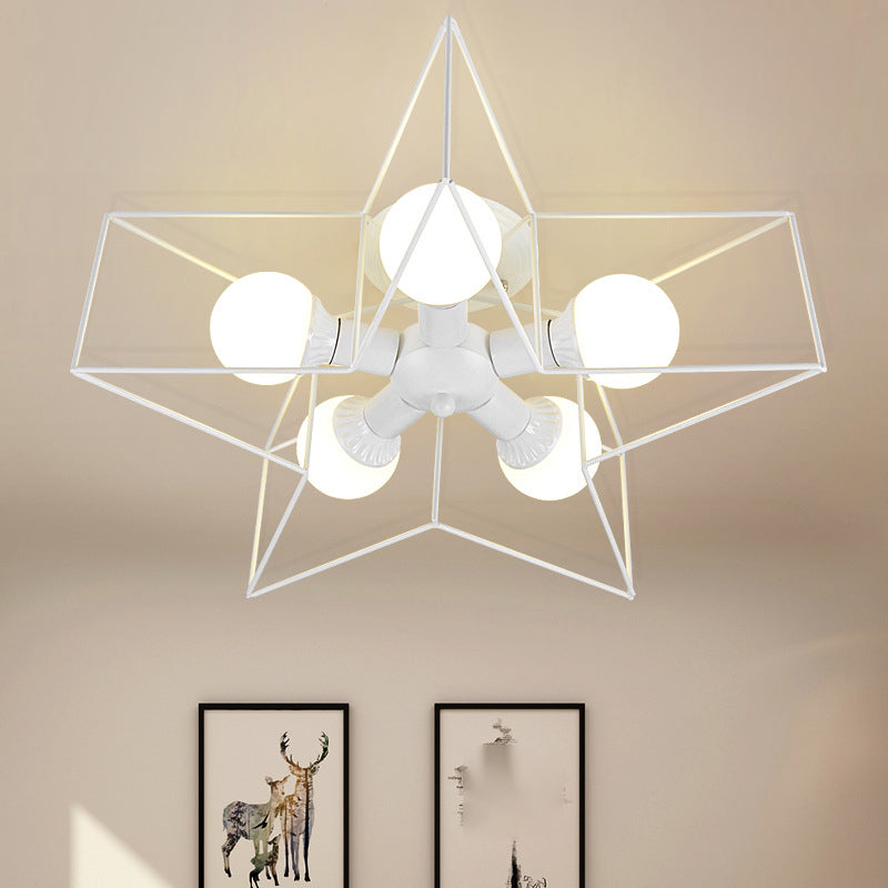 Plafoniera a stella con struttura in ferro in ferro stile retrò industriale, montaggio a semi-incasso a 5 luci