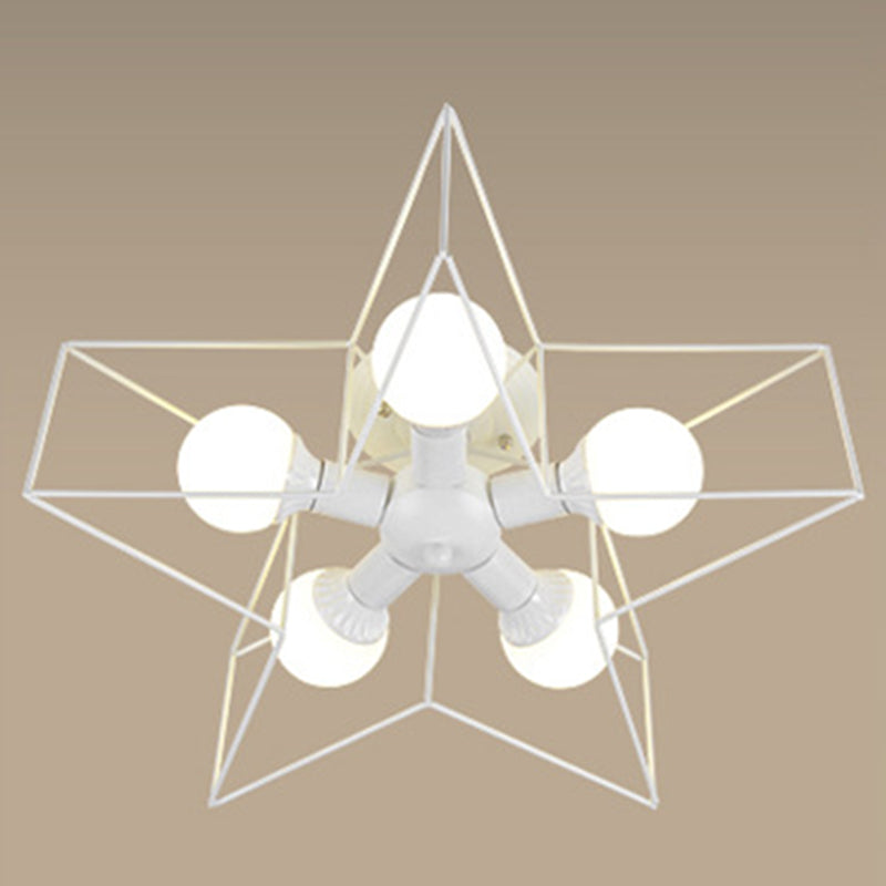 Plafoniera a stella con struttura in ferro in ferro stile retrò industriale, montaggio a semi-incasso a 5 luci