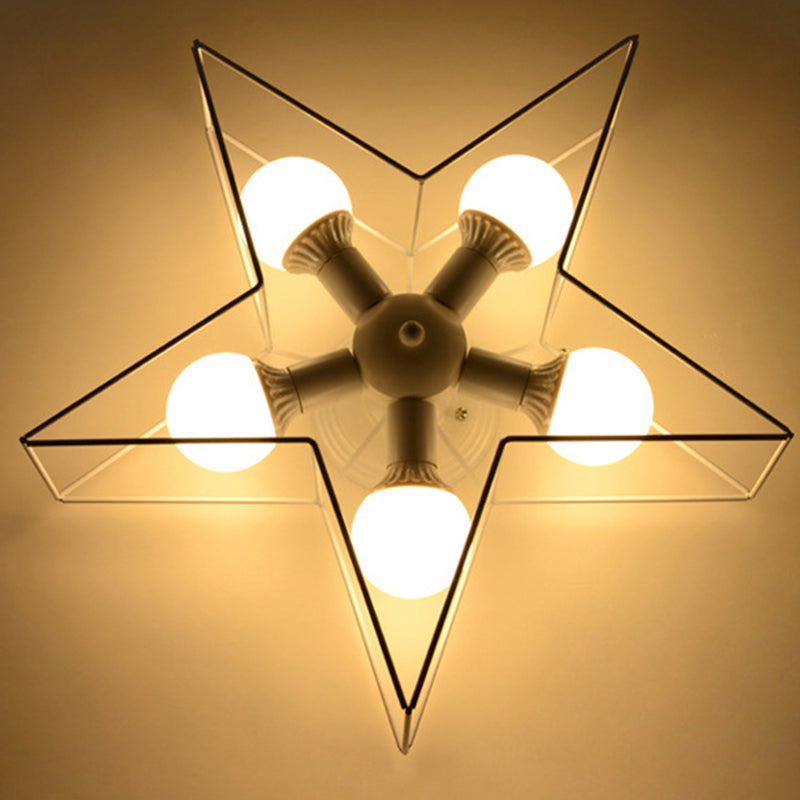 Plafoniera a stella con struttura in ferro in ferro stile retrò industriale, montaggio a semi-incasso a 5 luci