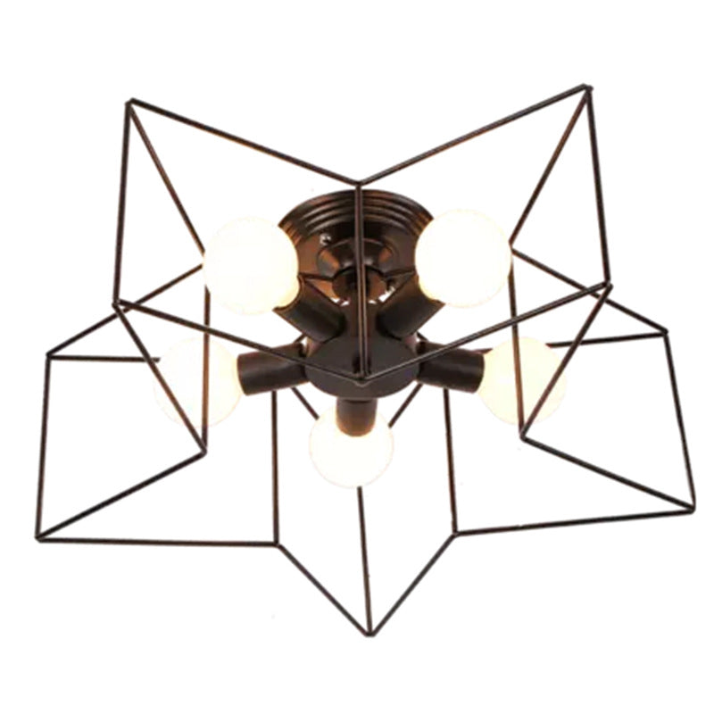 Plafoniera a stella con struttura in ferro in ferro stile retrò industriale, montaggio a semi-incasso a 5 luci