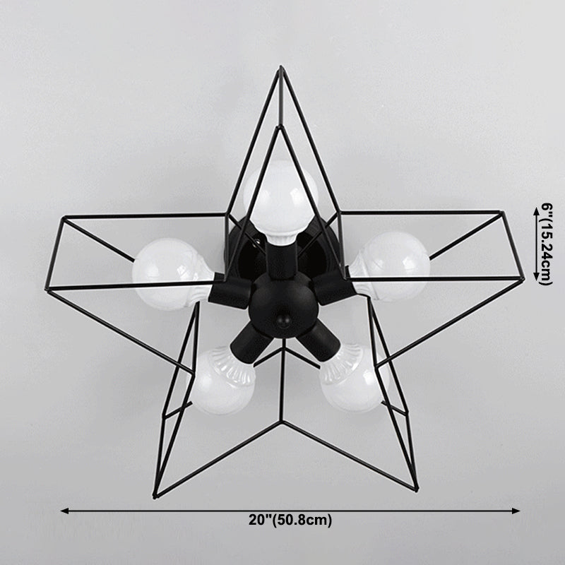 Plafoniera a stella con struttura in ferro in ferro stile retrò industriale, montaggio a semi-incasso a 5 luci