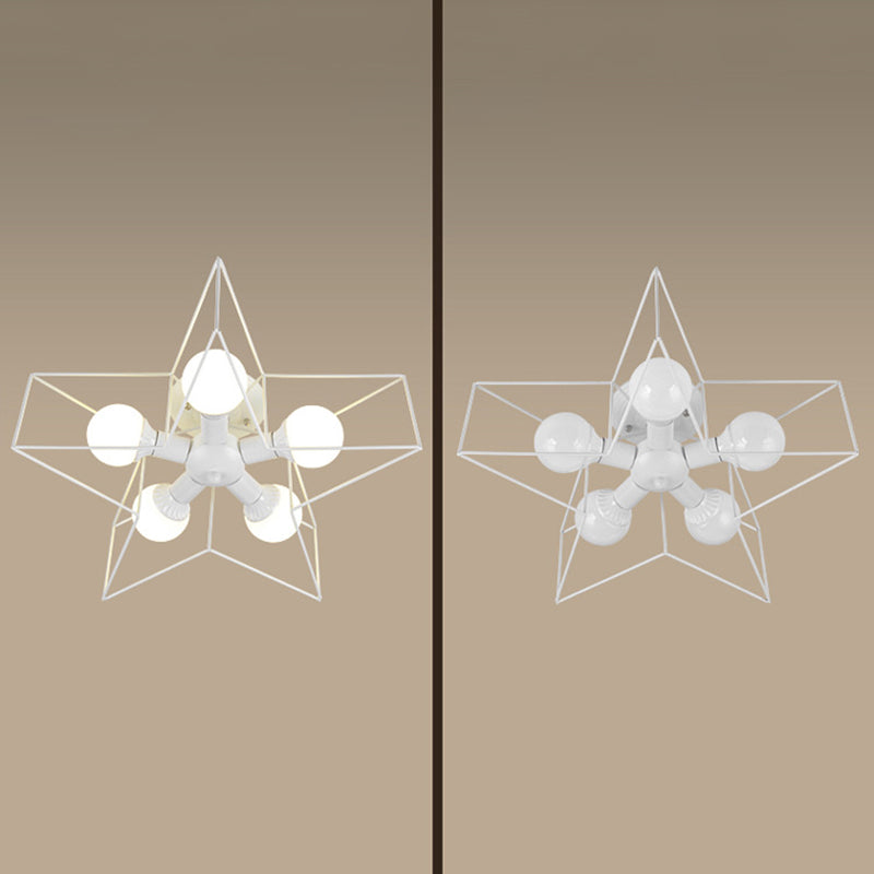 Plafoniera a stella con struttura in ferro in ferro stile retrò industriale, montaggio a semi-incasso a 5 luci