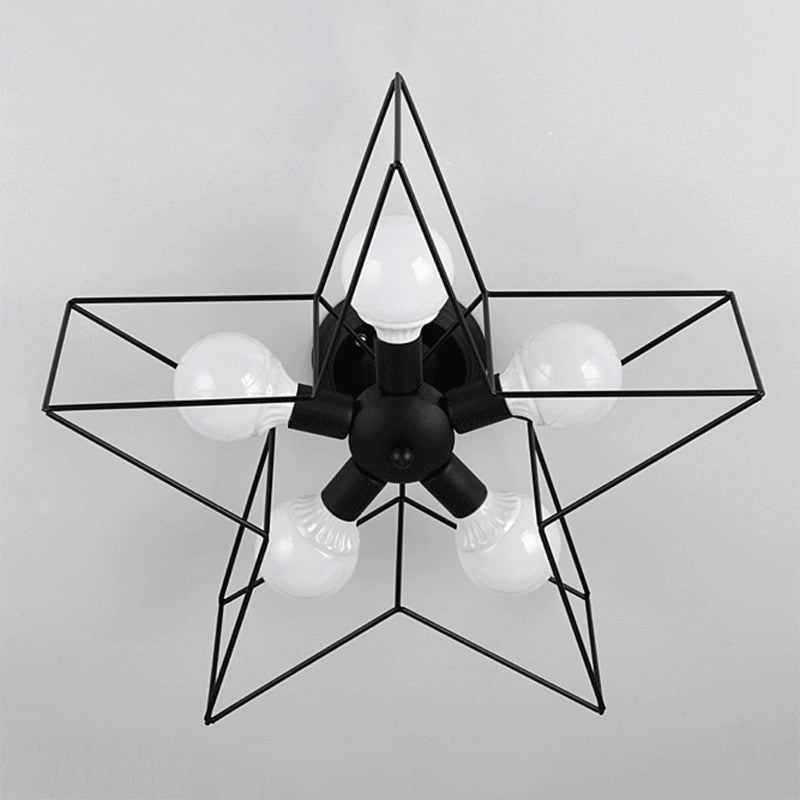 Plafoniera a stella con struttura in ferro in ferro stile retrò industriale, montaggio a semi-incasso a 5 luci