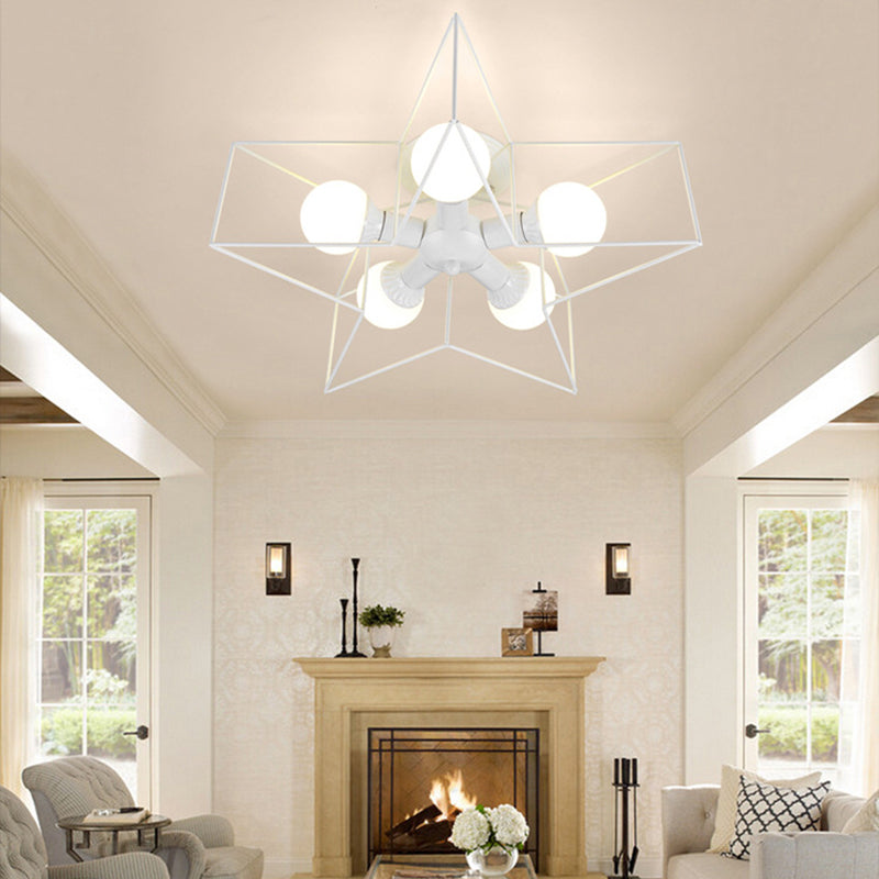 Plafoniera a stella con struttura in ferro in ferro stile retrò industriale, montaggio a semi-incasso a 5 luci