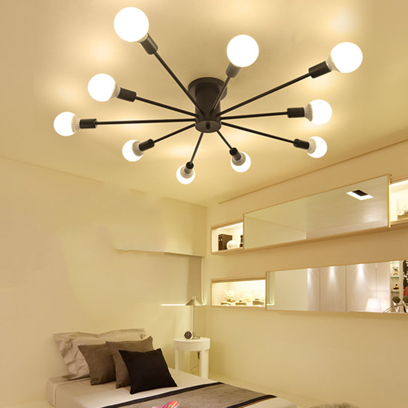 Lampada da soffitto Sputnik a semi-incasso a lampadina nuda in stile industriale creativo, apparecchio da soffitto in ferro laccato