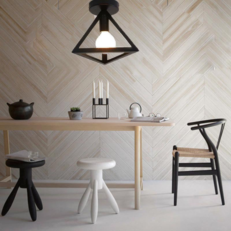 Plafoniera da incasso geometrica nera in stile retrò industriale in ferro battuto per corridoio