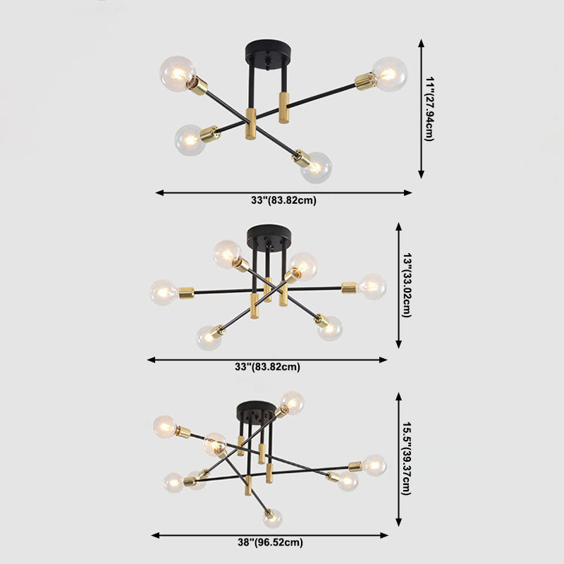 Aluminium Radiale Plafondlamp in Industriële Retro Stijl Gelakt Ijzer Semi Flush Mount voor Slaapkamer
