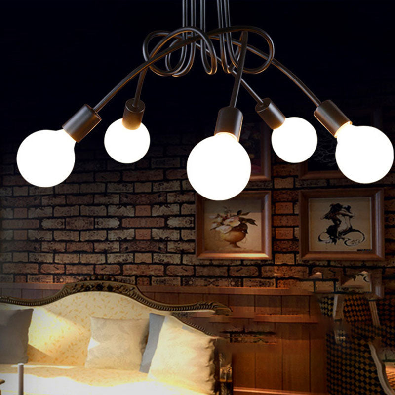 Black Sputnik Semi Flush Mount in Industrial Creative Style Lacquered Iron Ceiling Fixture